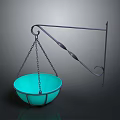 Blue Hanging Bowl With Metal Bracket And Chains For Household Decoration