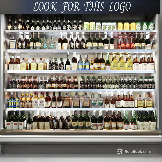 Showcase Shelf Stocked With Various Types Of Alcohol Bottles On Multiple Tiers 3d model 