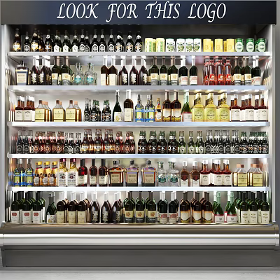Showcase Shelf Stocked With Various Types Of Alcohol Bottles On Multiple Tiers 3d model