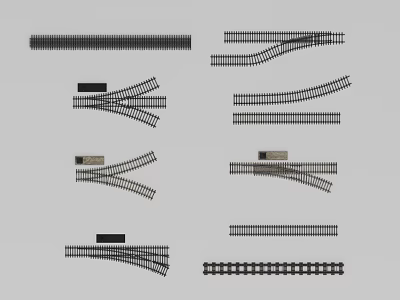 Road Facilities With Various Railway Track Types Including Straight Curved And Turnout Segments 3d model