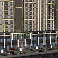 Modern Commercial Street With Elevated Buildings Shops Outdoor Seating And Pedestrian Area