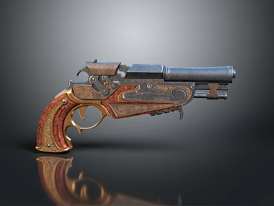 Classic Vintage Revolver with Ornate Wooden Grip and Engraved Metal Body Design 3d model