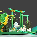 Green Dragon Decorative Scene With Bamboo Mountain And Lanterns For Dragon Boat Festival