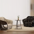 Modern Single Seater Sofa with Woven and Patterned Design Small Side Table Potted Plant 3d model