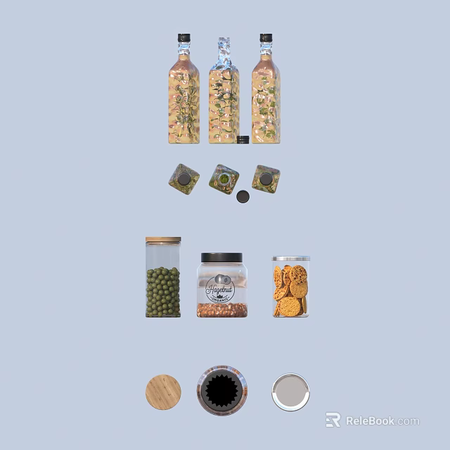 Practical Household Storage Jars With Glass Containers Peas Nuts Cookies And Lids 3d model 