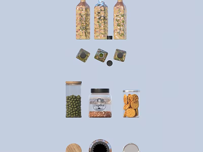 Practical Household Storage Jars With Glass Containers Peas Nuts Cookies And Lids 3d model