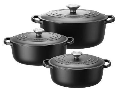 Sleek Black Three Piece Cooking Pots With Lids And Handles Set 3d model