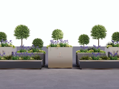 Modern Outdoor Tree Planter Design Featuring Green Trees And Purple Flowers 3d model