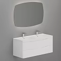 Modern White Bathroom Vanity With Double Faucets And Oval Mirror 3d model