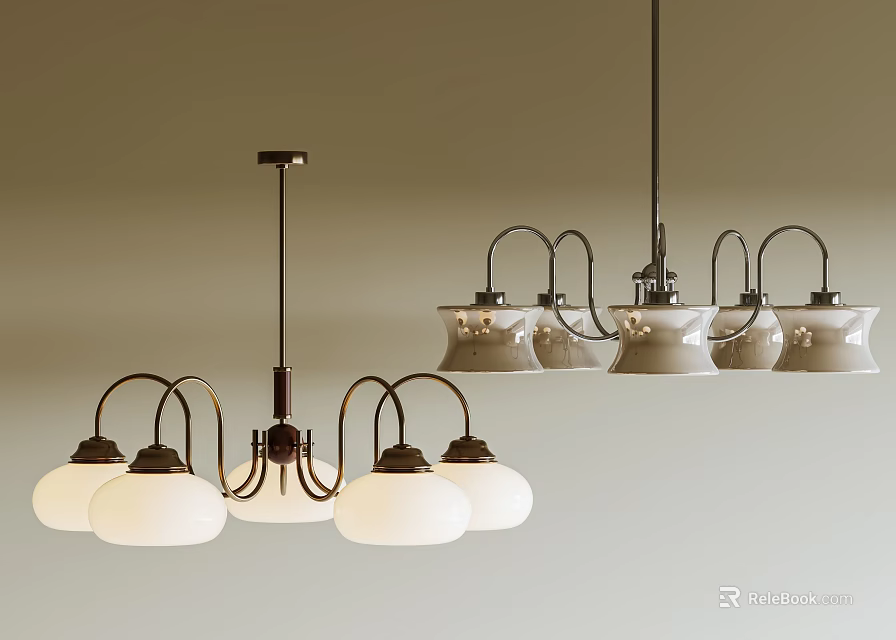 Ceiling Mounted Modern Chandeliers Featuring Multiple Glass Shades And Metal Frame 3d model 
