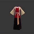 Traditional Clothing Red Top Gold Wide Sleeve Overcoat Yellow Belt Black Skirt