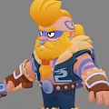 Cartoon Style Game Movie Character With Yellow Hair Big Beard Goggles Vest And Gun Weapon