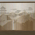 Modern Luxury Background Wall with Golden Vertical Lines and Traditional Landscape Painting Illuminated Lighting Decor