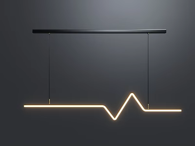 Modern Linear LED Pendant Light With Zigzag Illuminated Design And Black Suspension Rods 3d model