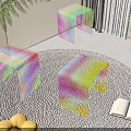 Modern Iridescent Transparent Stools in Living Room with Round Rug and Open Book