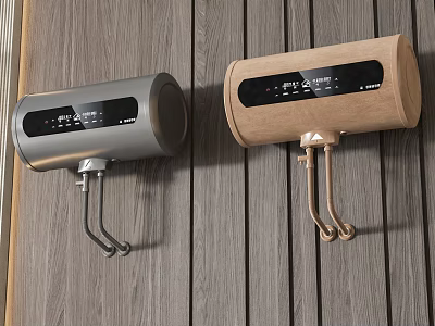Two Electric Water Heaters Mounted On Wooden Wall 3d model