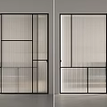 Modern Glass Sliding Doors With Black Frame And Striped Design For Interior Space