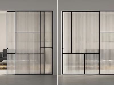 Modern Glass Sliding Doors With Black Frame And Striped Design For Interior Space 3d model