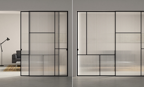 Modern sliding door Changhong glass sliding door corrugated white glass sliding door art exhibition hall aisle 3d model