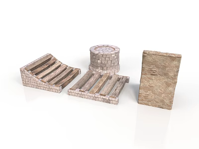 Medieval Stone Architectural Components With Rampart Pallet Cylinder And Slab 3d model