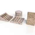 Medieval Stone Architectural Components With Rampart Pallet Cylinder And Slab