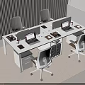 Modern Office Desk Setup With Multiple Workstations Ergonomic Chairs And Laptops 3d model