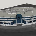 Modern Office Building With Glass Facade Circular Logo Front Columns And Design
