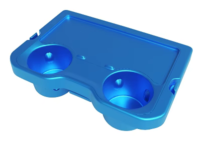 Blue Plastic Dual Cup Holder Tray With Ergonomic Design And Slots 3d model