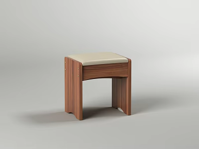 Elegant Wooden Stool With Upholstered Seat And Curved Frame Design 3d model