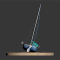 Decorative Small Boat Model With Oars Blue Cloth On Round Platform