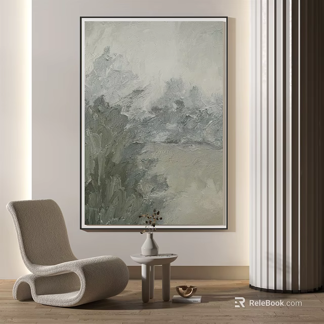 Abstract Painting In Modern Living Room Interior With Chair And Side Table 3d model 