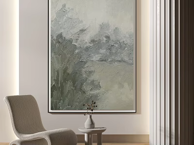 Abstract Painting In Modern Living Room Interior With Chair And Side Table 3d model