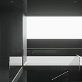 Modern Dark Tone Living And Dining Room With Elegant Marble Accent And Luxury Furnishings