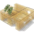 Modern Coffee Table Design With Yellow Grid Frame And Palm Plant In Interior