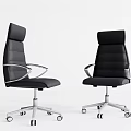 Black Leather High Back Office Chair with Silver Armrests and Wheels