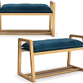 Modern Wooden Bench With Blue Cushion And Oak Frame For Living Room