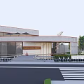 Modern Building Exterior Wall With Glass Facade Stone Material And Water Feature Landscaping