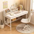 White Desk with Storage Drawers Laptop Calendar Books and Chair by Window