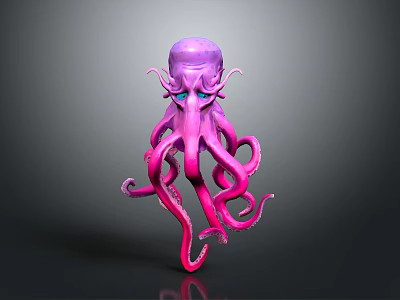 Vibrant Purple And Pink Octopus Game Movie Character With Large Eyes And Tentacles 3d model