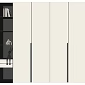 Modern Wardrobe Design With White Panel Doors Black Trim And Open Storage Shelves