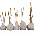 Five White Teardrop Shaped Vases With Brown Branches For Modern Interior Decor 3d model