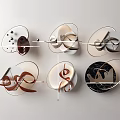 Modern Artistic Wall Decor with Oval Circular Frames White Brown Black Metallic Lines 3d model