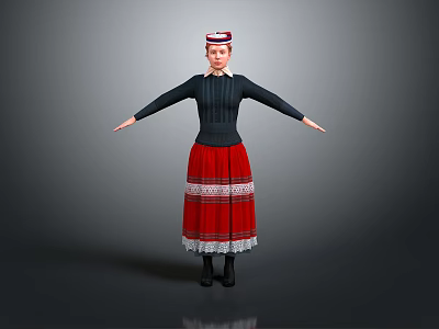 Women's Skirt Long Robe Long Skirt Ethnic Costume Ethnic Minority Ethnic Minority Costume Women Model Women 3d model