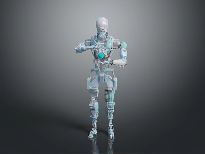Futuristic Humanoid Robot Character With Mechanical Joints Teal Core And Articulated Limbs 3d model