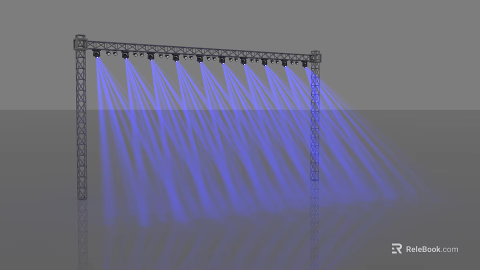 Professional Stage Truss Setup with Multiple Lights and Blue Illuminating Beams 3d model