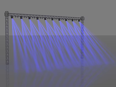 Professional Stage Truss Setup with Multiple Lights and Blue Illuminating Beams 3d model
