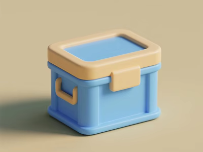 Practical Blue and Beige Storage Box with Lid and Handle for Home Organizing 3d model