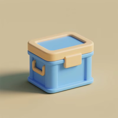 Practical Blue and Beige Storage Box with Lid and Handle for Home Organizing 3d model