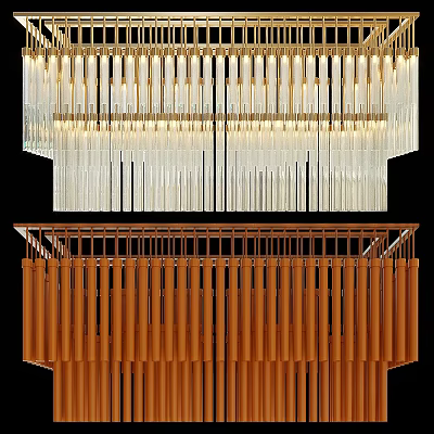 Stylish Modern Ceiling Lights with Crystal Transparent and Orange Hanging Strips Metal Frame 3d model