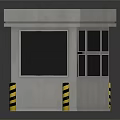 Modern Gray Security Booth With Door Windows And Yellow Black Striped Bollards